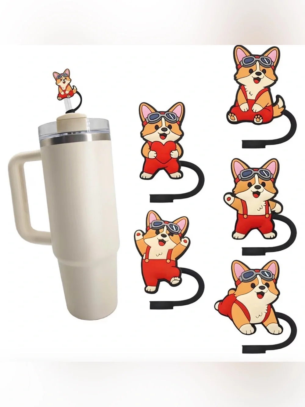 Cute Corgi Straw Topper-5 pcs